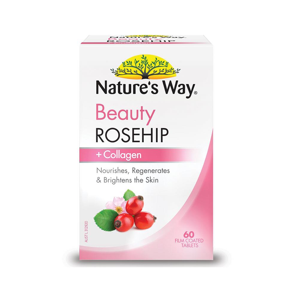 Nature’s Way Beauty Rosehip + Collagen đẹp da, chống lão hóa, Chai 60 viên